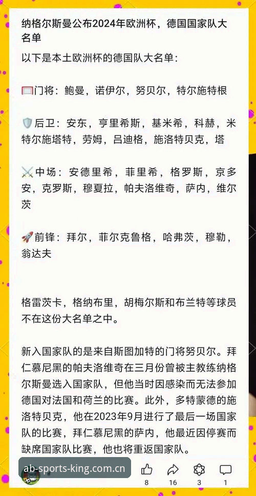 资深用户分享：从德国队大名单看AB体育平台观赛新体验